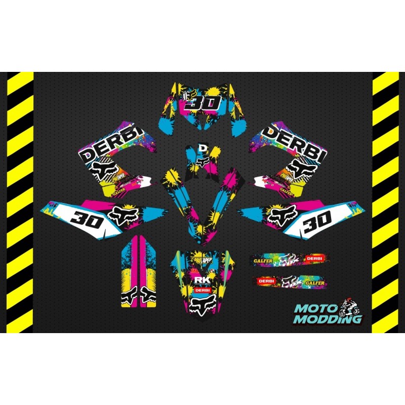 Kit adhesivos Derbi Senda  Xtreme plástica tur'n diseño fox multicolor