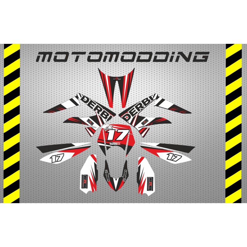 Kit adhesivos derbi drd racing Nº1 ROJO BLANCO