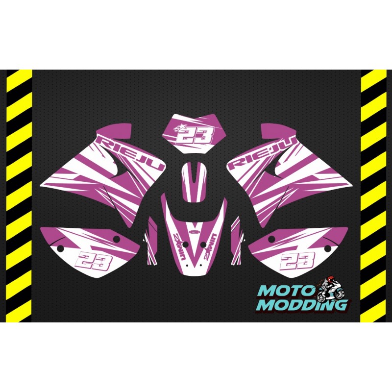 Kit de pegatinas Rieju RR diseño morado y blanco