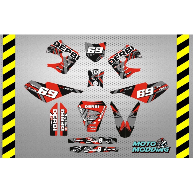 Kit adhesivos Derbi Senda R 2000 enduro rojo y gris