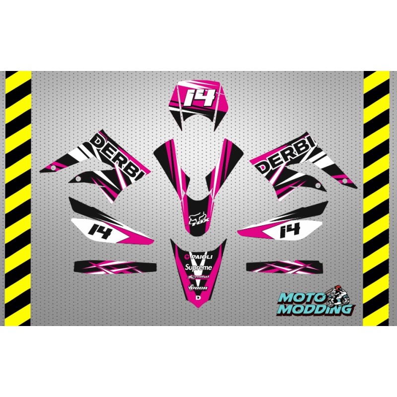 Kit adhesivos derbi senda xtreme diseño rosa y blanco